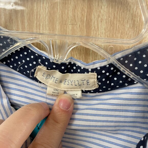Edme & Esylite Blue Pinstripe Blouse Size 6 - Picture 2 of 6
